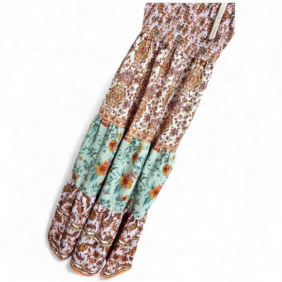 Truly 4 You Women’s Multi Smocked Floral Print Summer Maxi Dress Sz-L - Picture 3 of 6